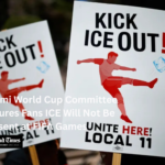 Protesters hold Kick ICE Out signs ahead of FIFA World Cup games in Miami