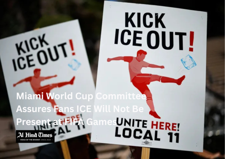 Protesters hold Kick ICE Out signs ahead of FIFA World Cup games in Miami