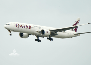 Qatar Airways aircraft promoting luxury travel partnerships and premium aviation services