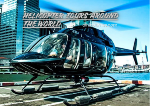 Luxury helicopter tour over a famous city skyline during sunset