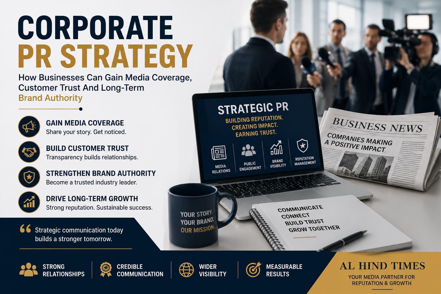 Corporate PR strategy helping businesses gain media coverage, customer trust and long-term brand authority