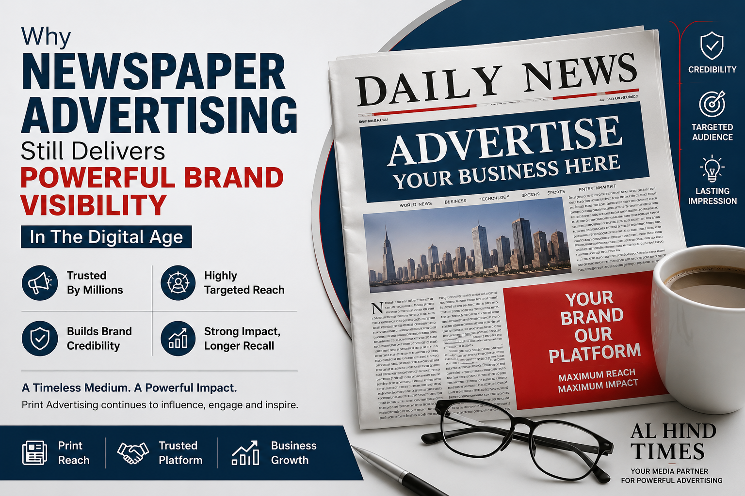 Business newspaper advertising campaign reaching customers through trusted print media
