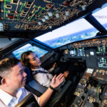 CAE Inc. advanced full flight simulator used for commercial airline pilot training and aviation simulation technology.