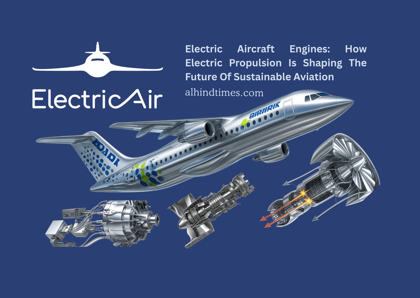 Next-generation electric aircraft engine representing sustainable aviation and zero-emission flight technology.
