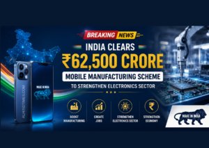 Indian mobile phone manufacturing facility representing the new government manufacturing scheme.