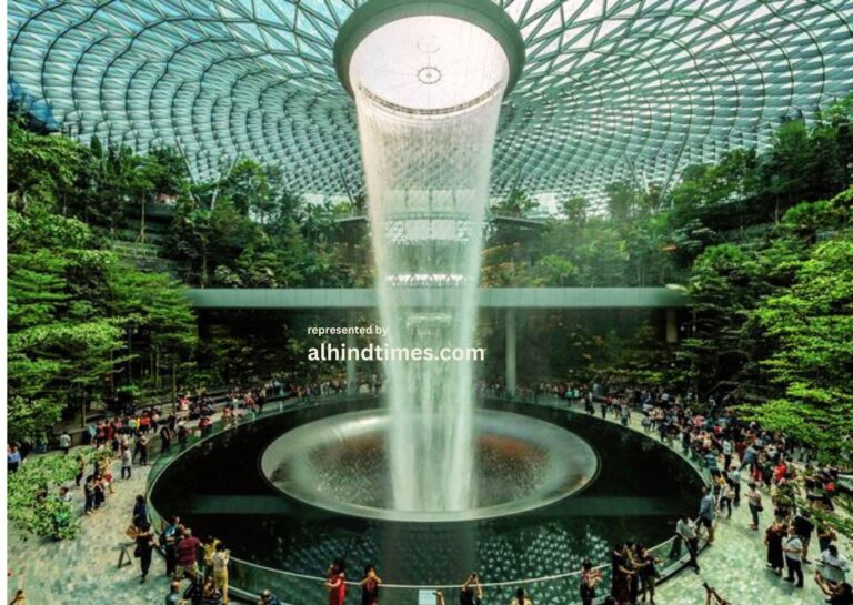 Singapore Changi Airport featuring Jewel Changi indoor waterfall and world-class aviation attractions.