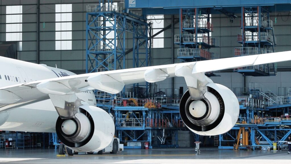 Aircraft engine health monitoring dashboard displaying real-time engine performance analytics.