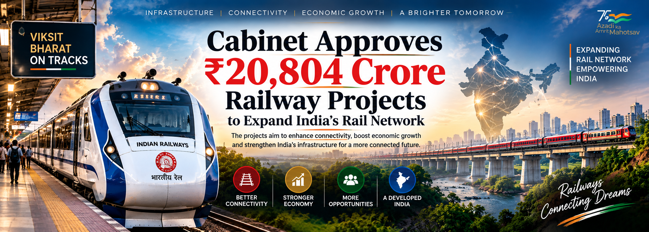 Indian Railways train representing India's railway multitracking and infrastructure expansion