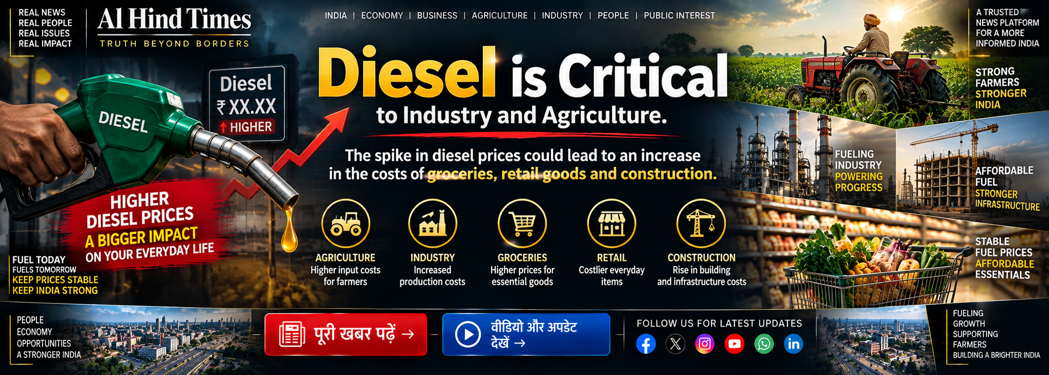 Rising diesel prices affecting agriculture industry transportation groceries retail and construction
